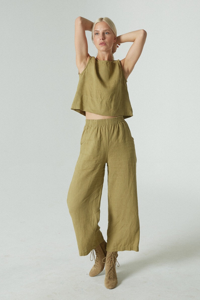 Linen crop top Basic linen top Linen tank top Linen blouse Soft linen clothing Washed linen top