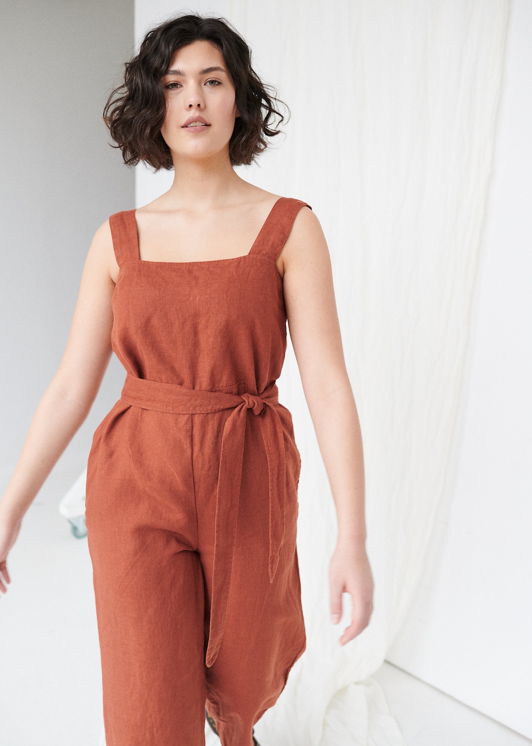 Naomi Terracotta Jumpsuit Linen Jumpsuit Oversized - Etsy