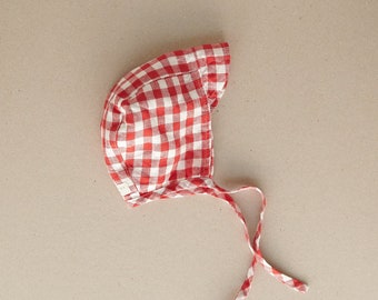 Second baby gingham linen bonnet