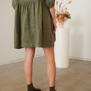Beth pine green dress Linen dress Summer linen dress Short Linen dress image 4