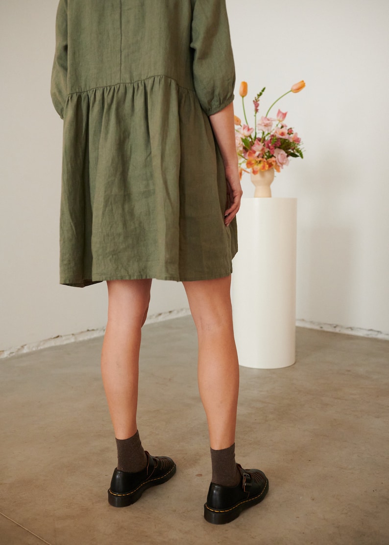 Beth pine green dress Linen dress Summer linen dress Short Linen dress image 4