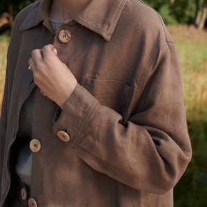 Bill heavy cacao jacket Utility jacket Work jacket Workwear Utility Jacket Heavy linen jacket Linen coat zdjęcie 5