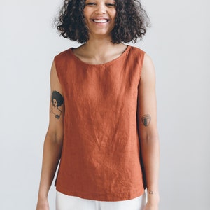 Luna terracotta top Linen blouse Linen tank top Linen tee Linen tunic Linen clothing Linen tank Tank top image 2