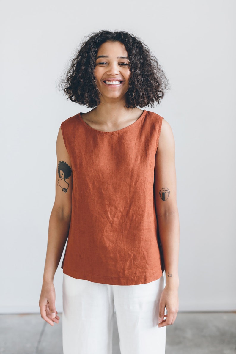 Luna terracotta top Linen blouse Linen tank top Linen tee Linen tunic Linen clothing Linen tank Tank top image 2