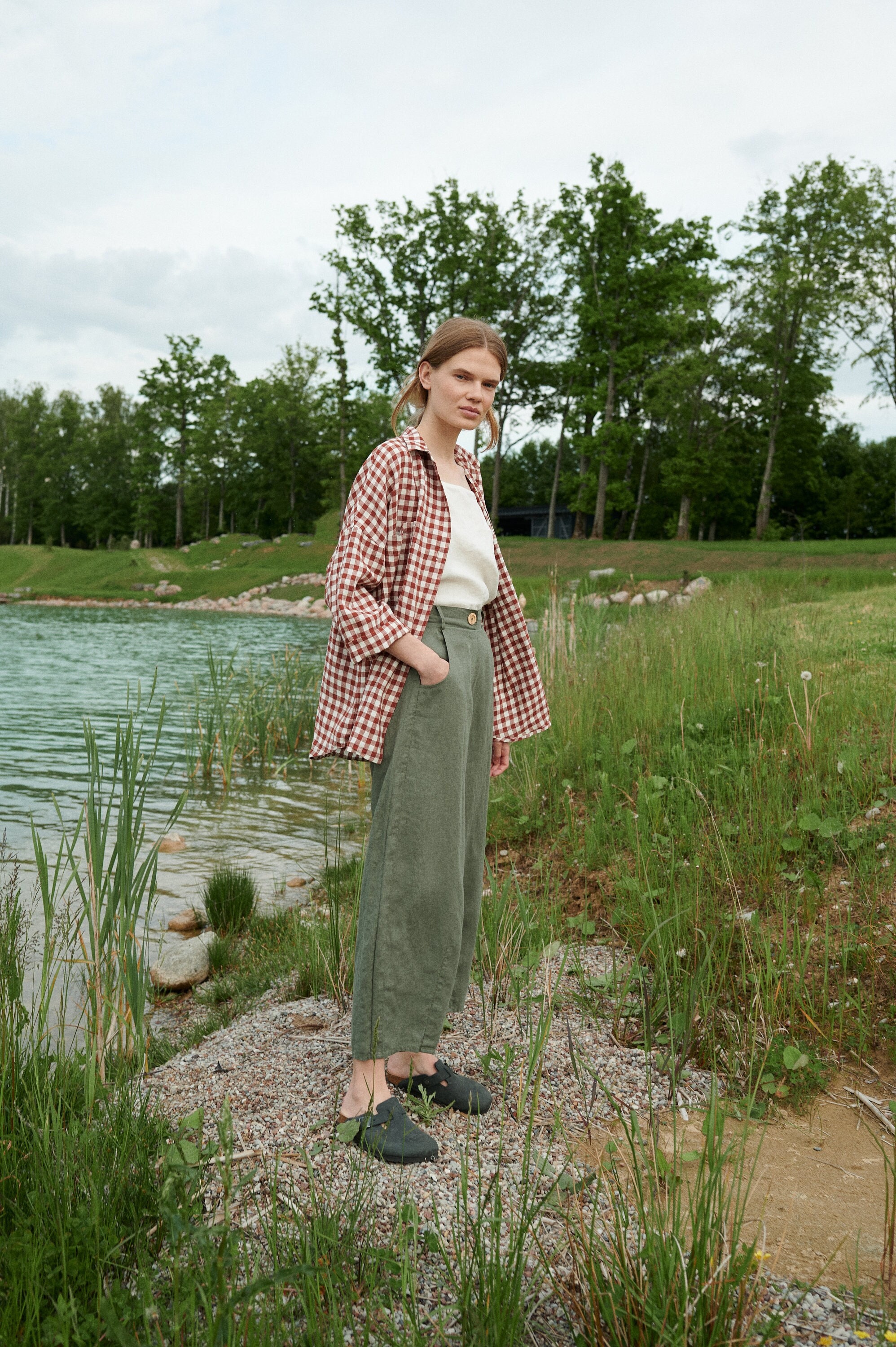 Frankie pine green trousers - Barrel trousers - Linen trousers - Loose linen pants - Linen pants