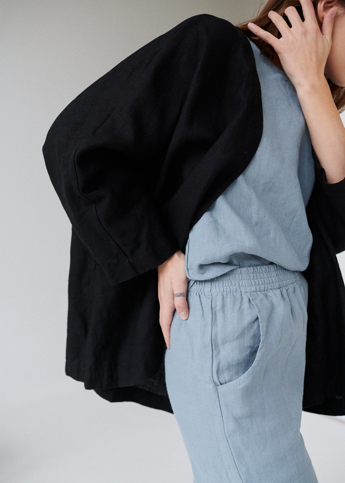 Juta Black Jacket Linen Jacket Linen Caot Cocoon Coat Etsy