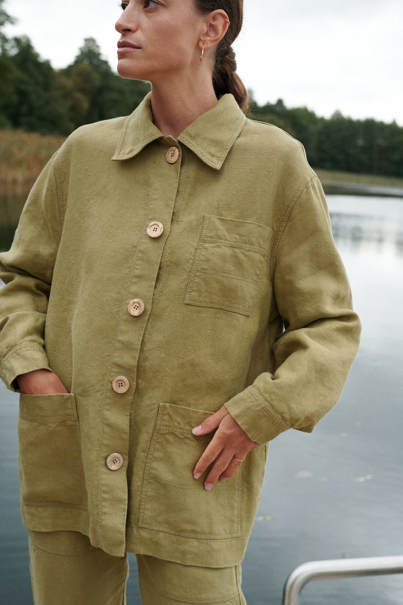 Bill heavy olive jacket Utility jacket Work jacket Workwear Utility Jacket Heavy linen jacket Linen coat image 1