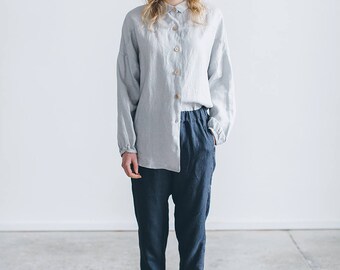 Camicia grigio ghiaccio Lyn Camicia di lino oversize Camicia