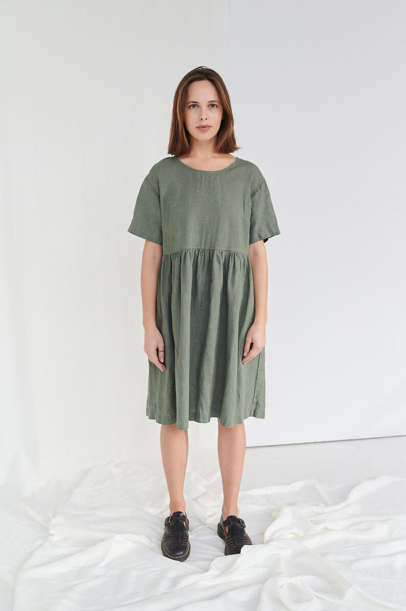 Anna Pine Green Dress Simple Linen Dress Anna Dress Etsy