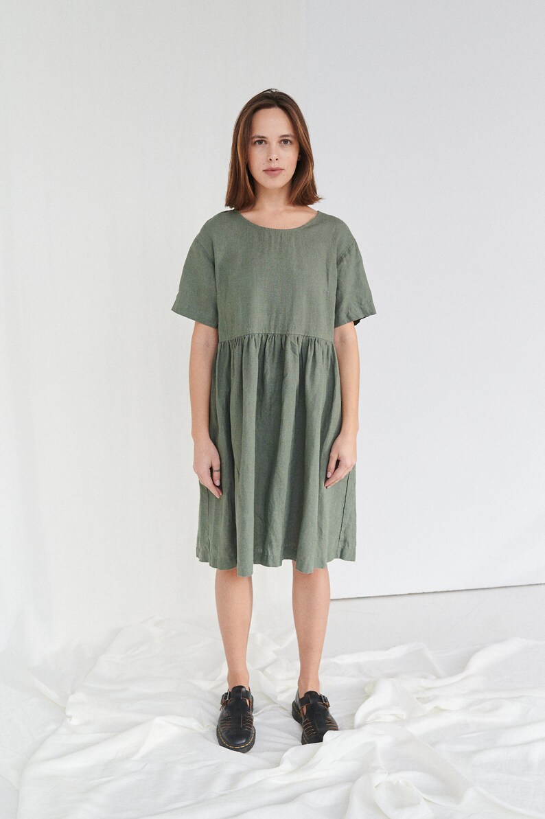 Anna Pine Green Dress Simple Linen Dress Anna Dress - Etsy