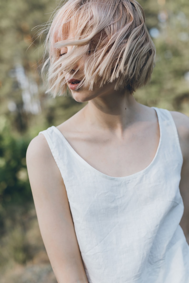 Malibu milky white top Linen top Linen blouse Linen tank top Linen crop top image 3