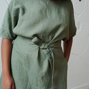 Rush pine green dress Cocoon linen dress Loose linen dress Oversized linen dress Summer dress Linen dress image 6