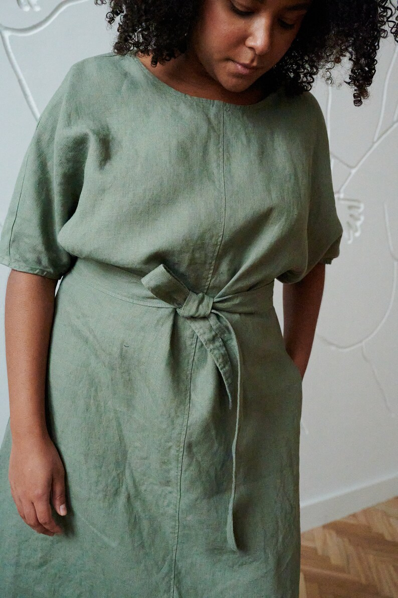 Rush pine green dress Cocoon linen dress Loose linen dress Oversized linen dress Summer dress Linen dress image 6