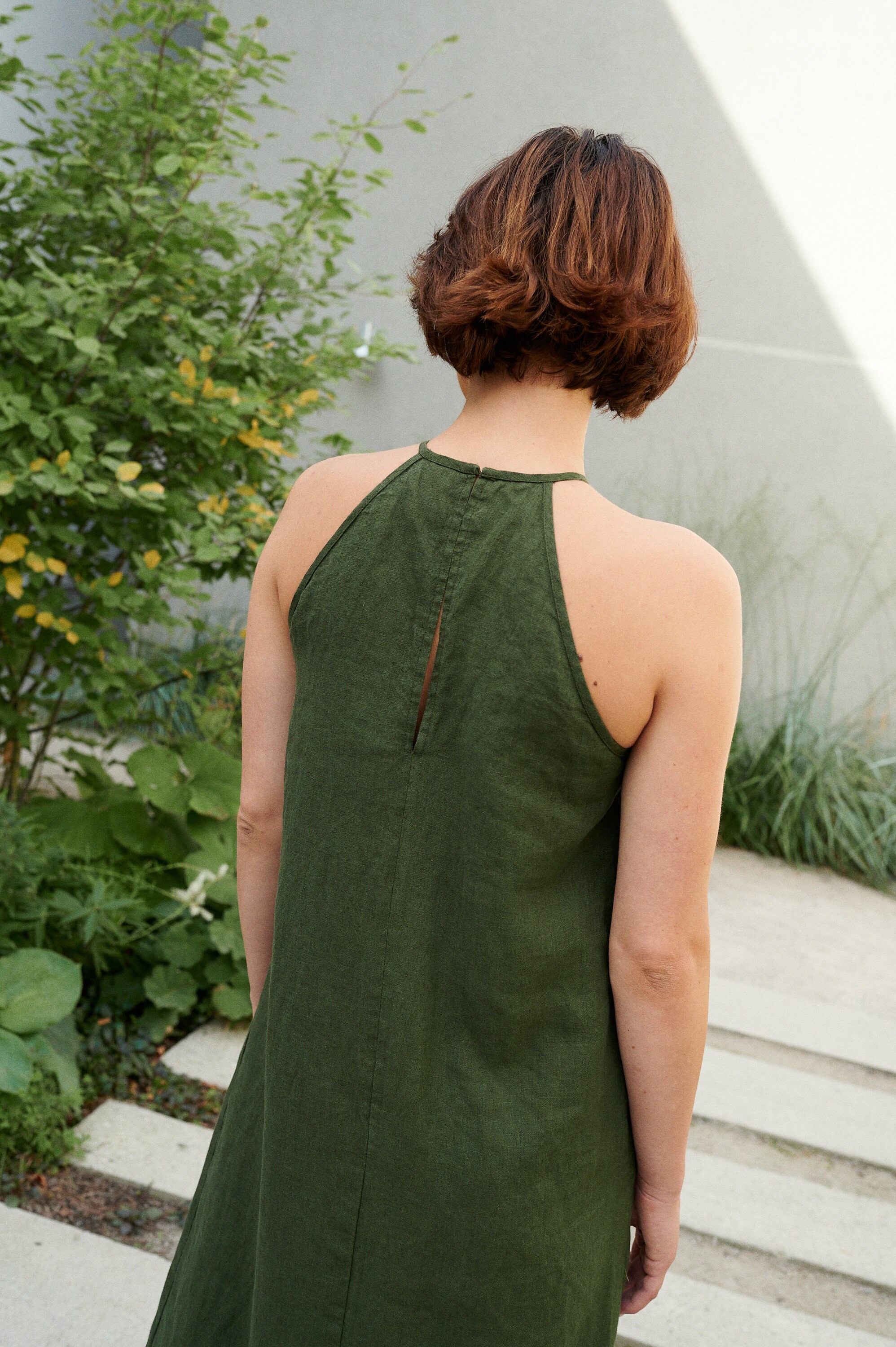 slim fit dress slacks Serene Forest Linen Dress | Handwoven Sage Linen Fabric main image 1