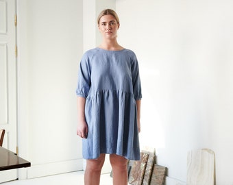 Beth hemelsblauwe jurk - Linnen jurk - Zomerse linnen jurk - Korte linnen jurk