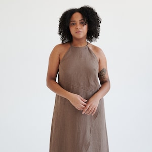 Mira cacao dress - Spaghetti strap linen dress- Linen dress - Long linen dress