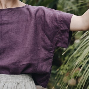 Mona eggplant violet top Linen top Oversized linen top Linen blouse Basic linen top Minimal linen blouse image 2