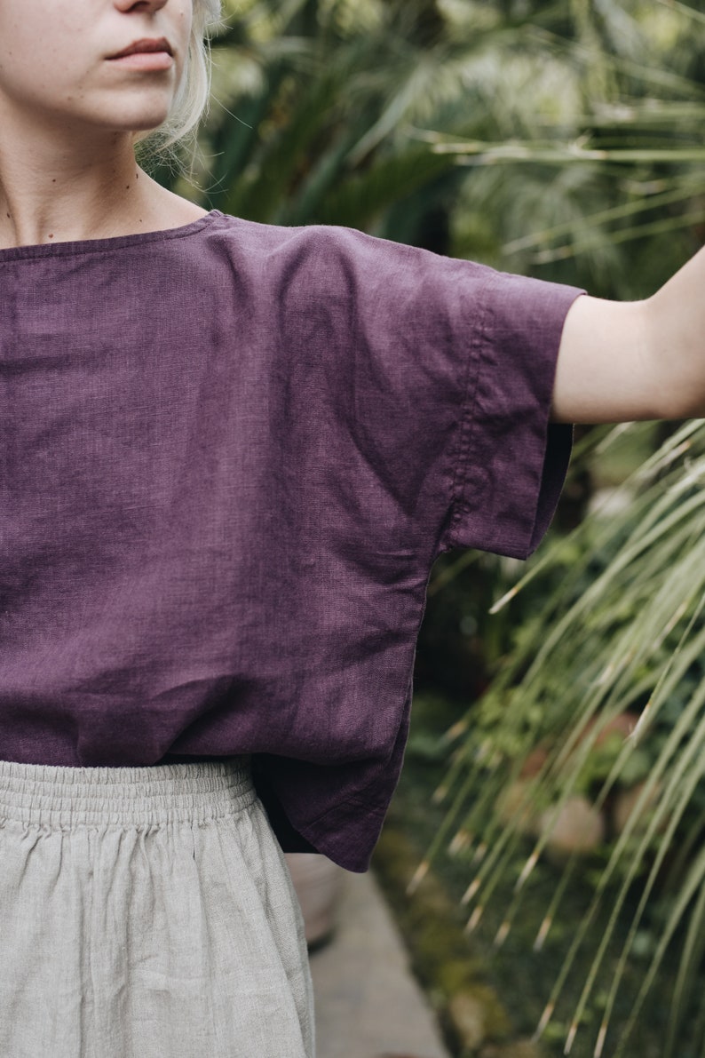 Mona eggplant violet top Linen top Oversized linen top Linen blouse Basic linen top Minimal linen blouse image 2