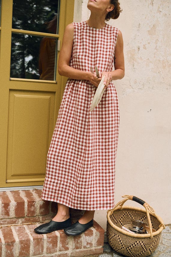 Ieva Terracotta Gingham Smock Dress - Sleeveless Dress - Linen Dress - Oversized Dress - Summer Dress - Smock Dress - Gingham Dress Ieva Terracotta Gingham Smock Dress - Sleeveless Dress - Linen Dress - Oversized Dress - Summer Dress - Smock Dress - Gingham Dress