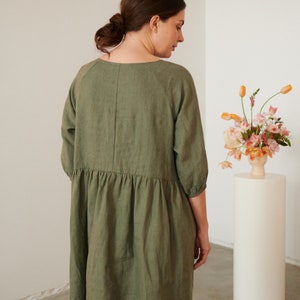 Beth pine green dress Linen dress Summer linen dress Short Linen dress image 5