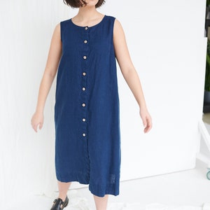 Robin Navy Blue Dress Button Down Dress Long Linen Dress Maxi Linen ...