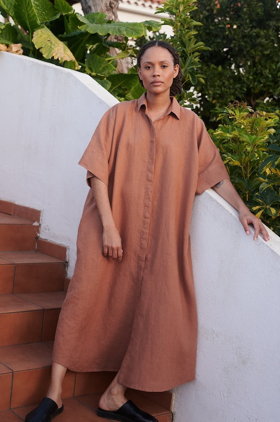 Ready to ship - Annika mocha mousse linen dress - Oversized dress - Maxi linen dress - Button down dress - Shirt dress