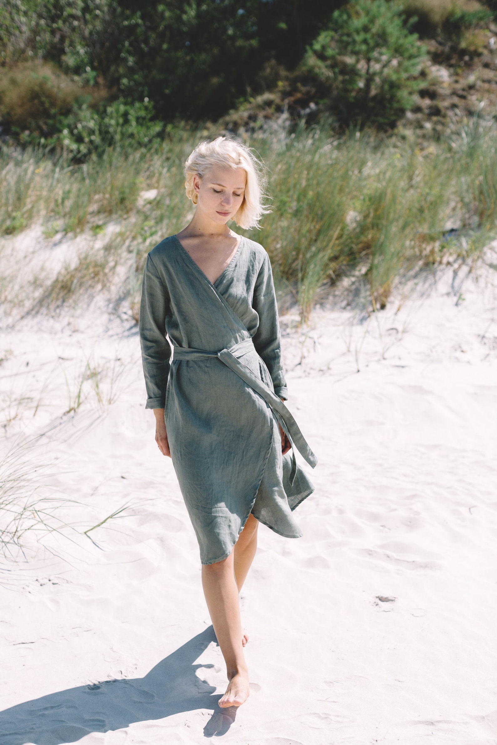 Rosemary Pine Green Dress Wrap Dress Linen Dress Summer - Etsy