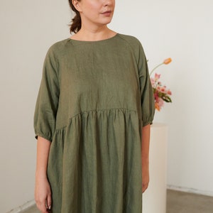 Beth pine green dress Linen dress Summer linen dress Short Linen dress image 6