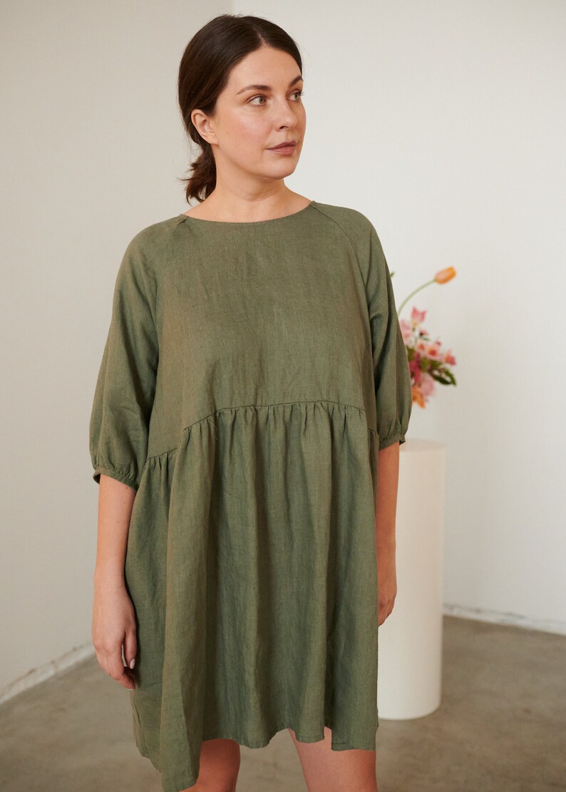 Beth pine green dress Linen dress Summer linen dress Short Linen dress image 6