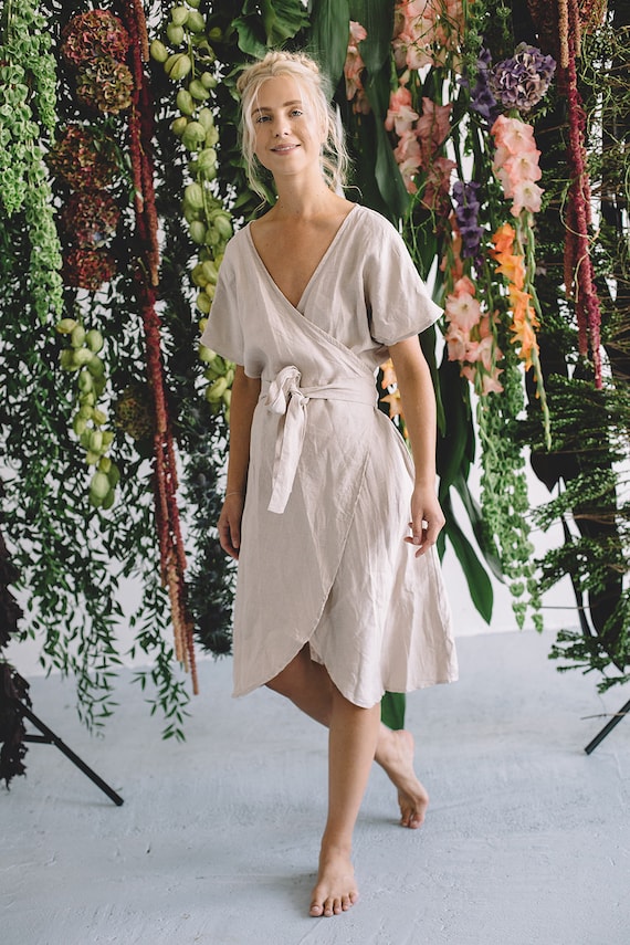 Beige wrap clearance dress
