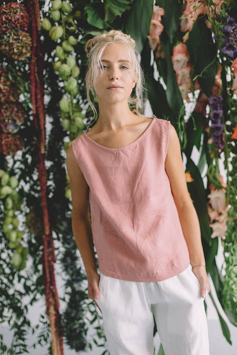 Luna blush salmon top Basic linen top Linen tank top Linen blouse Linen shirt Blush salmon top image 2