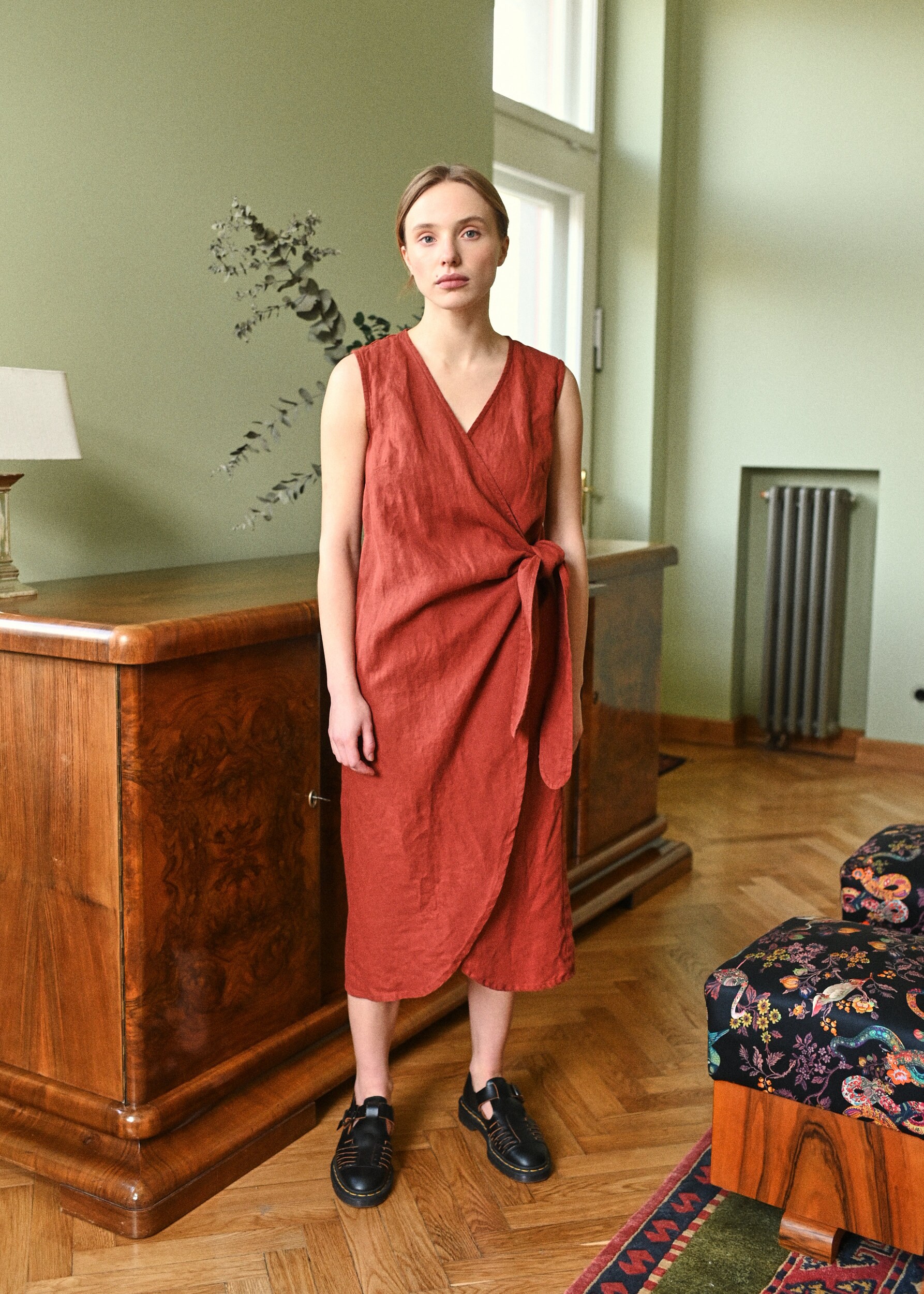 ゾーイ テラコッタ ドレス - マタニティ ドレス - ラップ リネン