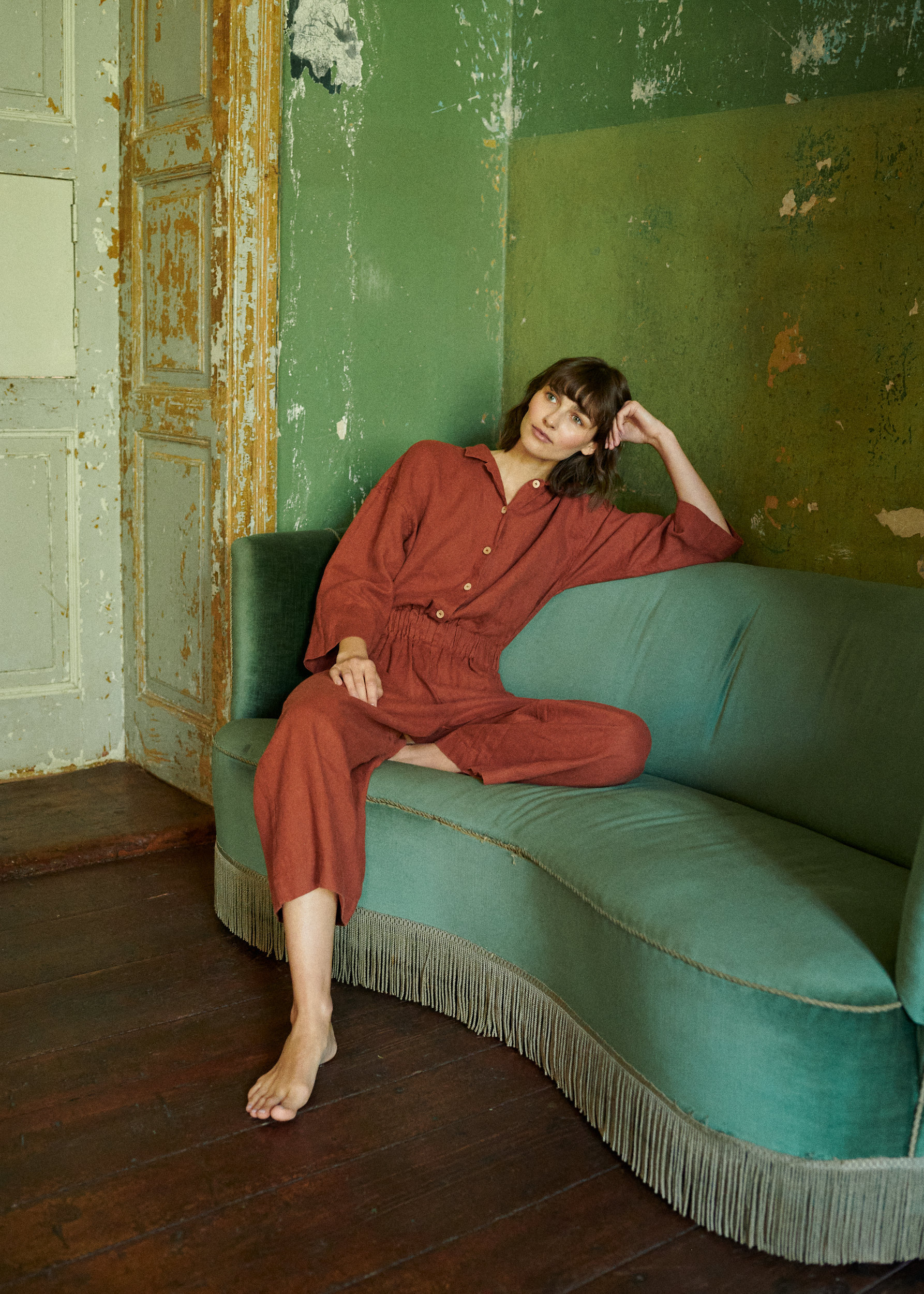 Work terracotta jumpsuit - Linen jumpsuit - Loose linen Jumpsuit - Linen overall - Linen women romper - Linen clothes - Work linen jumpsuit