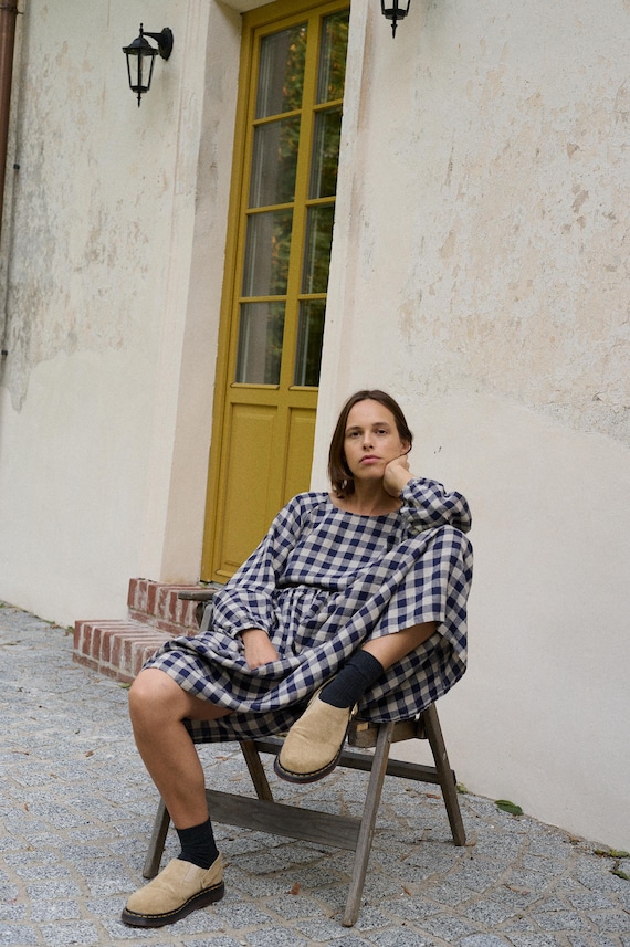 Ready to ship - Margo navy blue gingham linen dress - linen dress - Fall linen dress - Long linen dress - Maxi dress Ready to ship - Margo navy blue gingham linen dress - linen dress - Fall linen dress - Long linen dress - Maxi dress