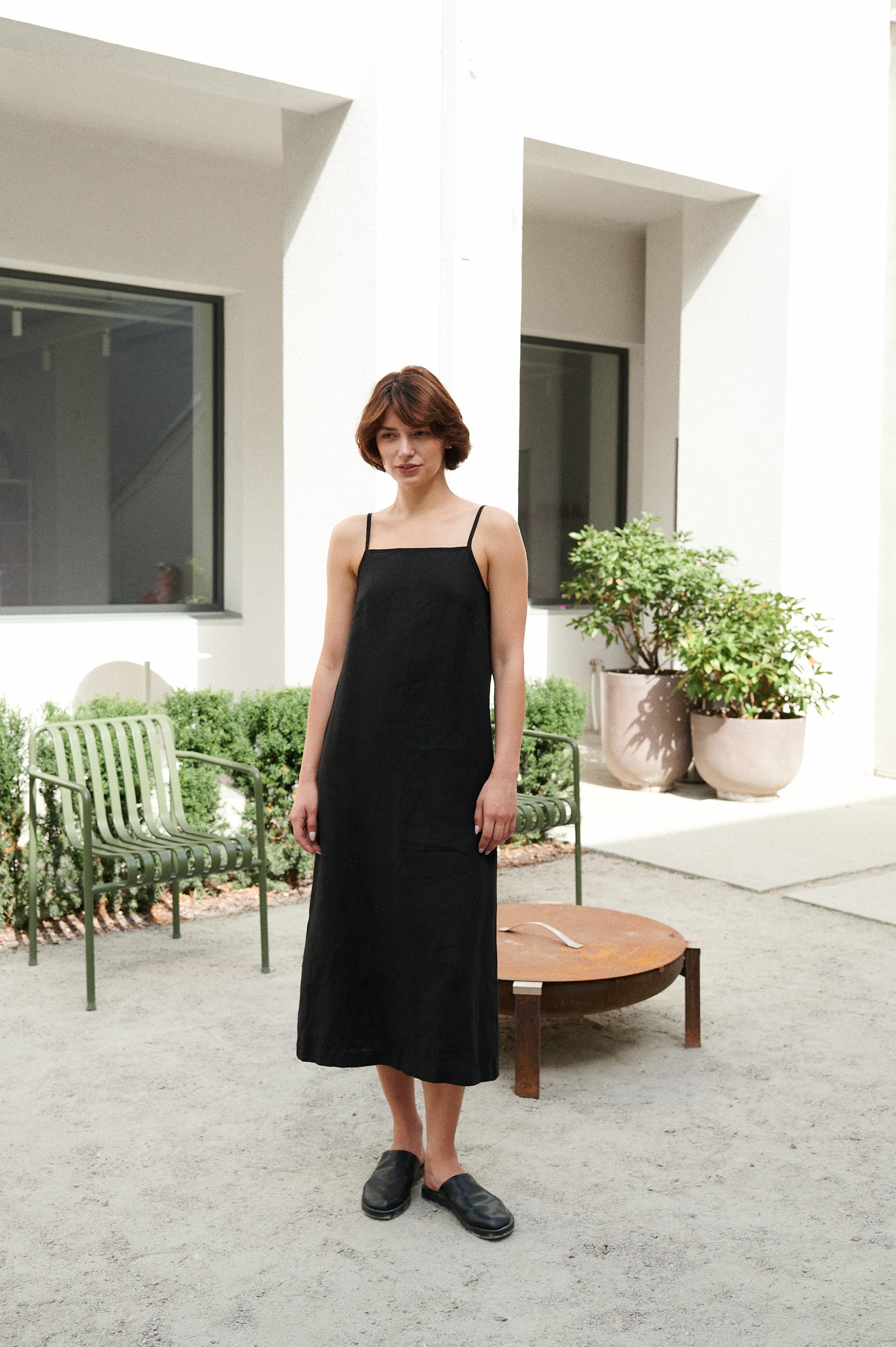 black linen summer dress BLACK LINEN MIDI DRESS - Shop Ethically main image 0