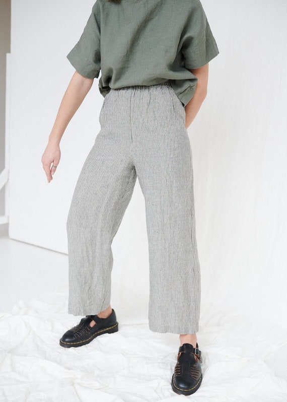 Pantaloni a righe grigio oceano Pantaloni di lino | Etsy Italia