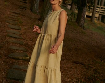 Ready To Ship - Amalie beige linen wool blend dress - Wool linen dress - Linen dress - Mini linen dress - Winter dress