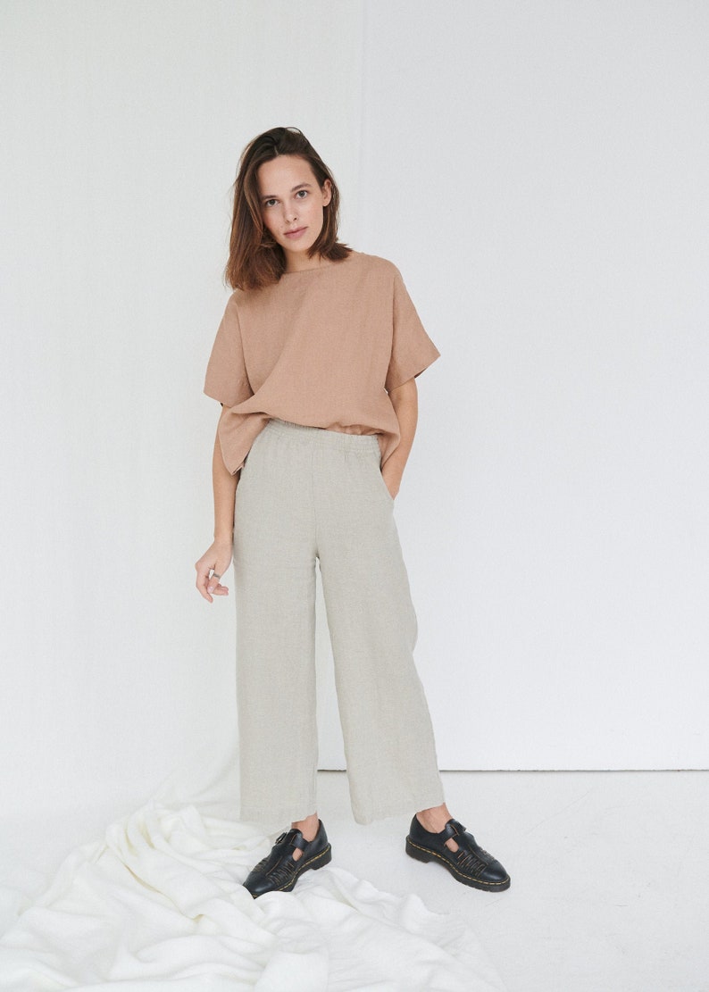 Ocean natural grey trousers Linen pants Linen trousers Linen culottes Washed linen pants Simple linen pants Wide linen pants image 3