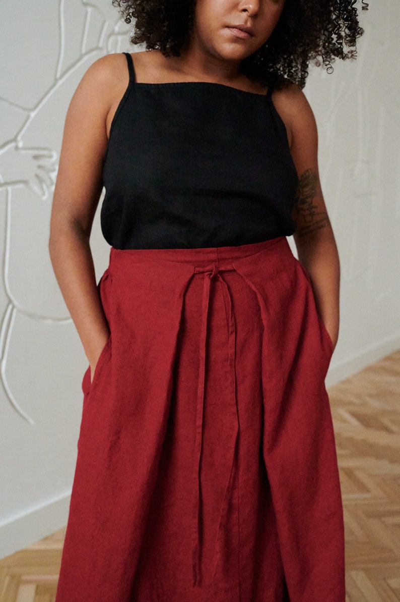 Fern burgundy red skirt - Long linen skirt - High waist linen skirt - Soft linen skirt - Washed linen skirt - Maxi skirt image 3