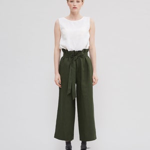 Ready to ship / Chloe trousers / Wide leg linen pants / Paper bag pants / Linen culottes / Linen trousers image 5