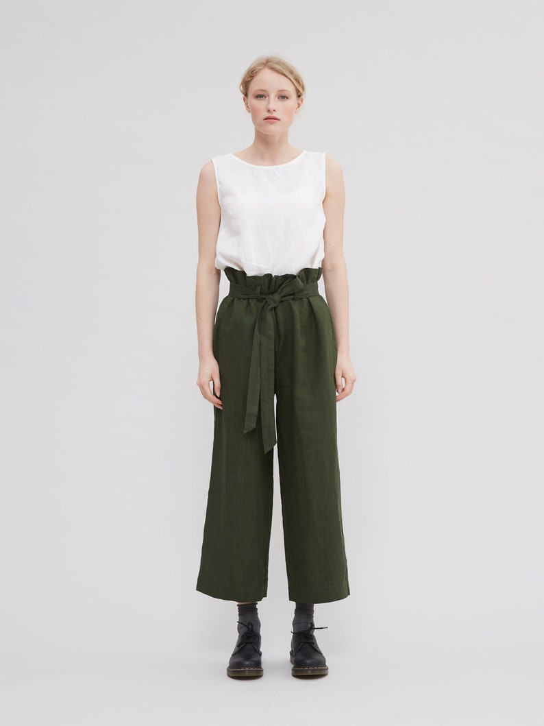 Ready to ship / Chloe trousers / Wide leg linen pants / Paper bag pants / Linen culottes / Linen trousers image 5