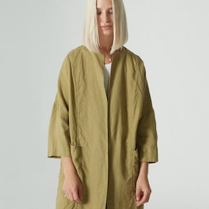 Juniper olive jacket Linen jacket Linen coat Oversized linen jacket Linen cardigan Minimal linen jacket image 2