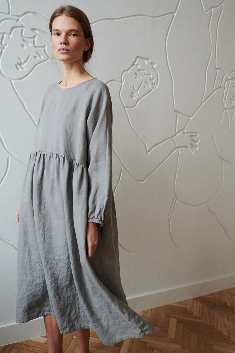 Margo Neutral Grey Linen Dress Linen Dress Fall Linen Etsy