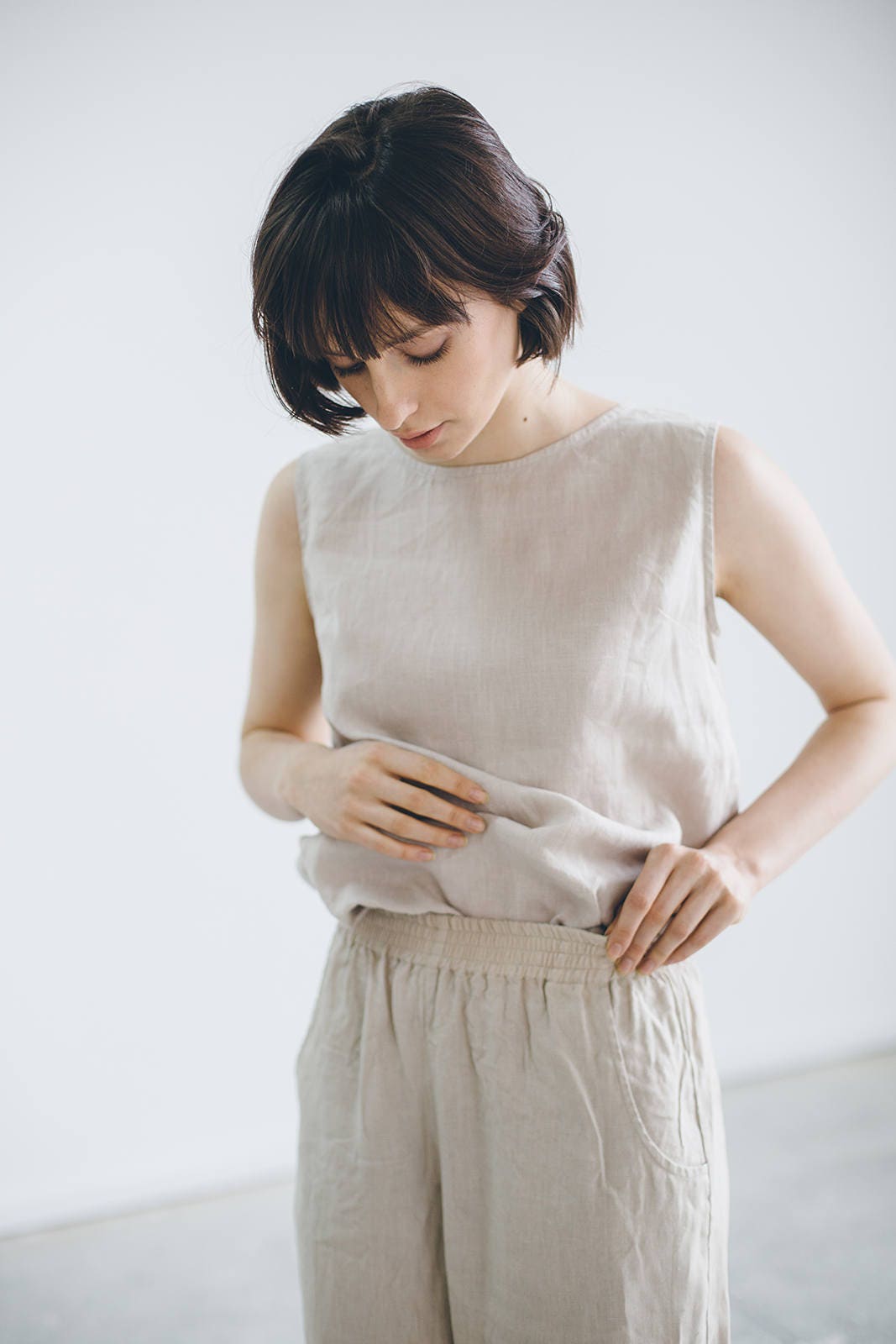 人気 ブランド 服をチェック - 最新トレンドファッション Luna Linen - Top Tank Linen - Top Linen Basic - Top Beige トップス