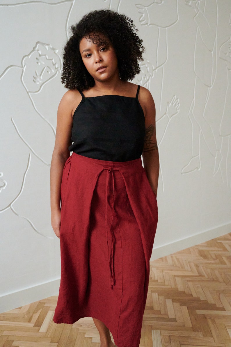 Fern burgundy red skirt - Long linen skirt - High waist linen skirt - Soft linen skirt - Washed linen skirt - Maxi skirt image 5