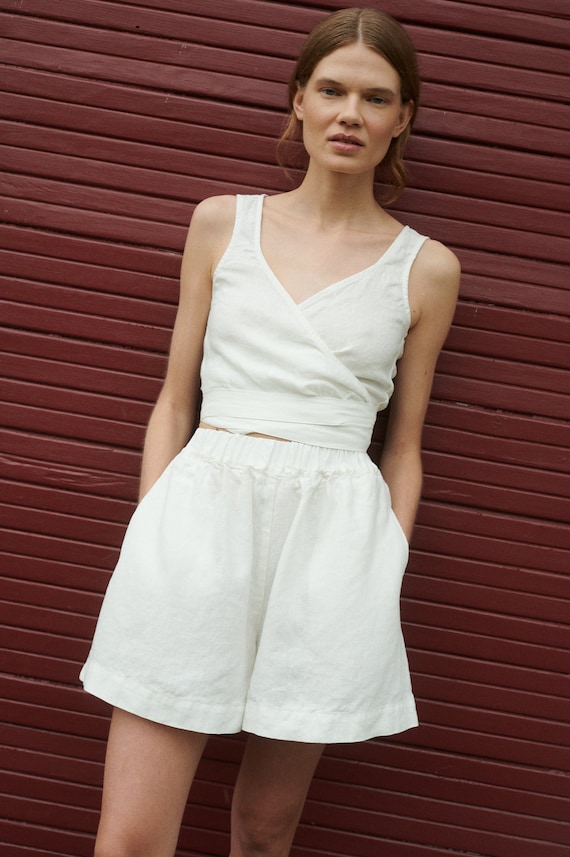 Kim Milky White Linen Shorts - Wide Linen Shorts - Summer Linen Shorts -  Beach Linen - Etsy