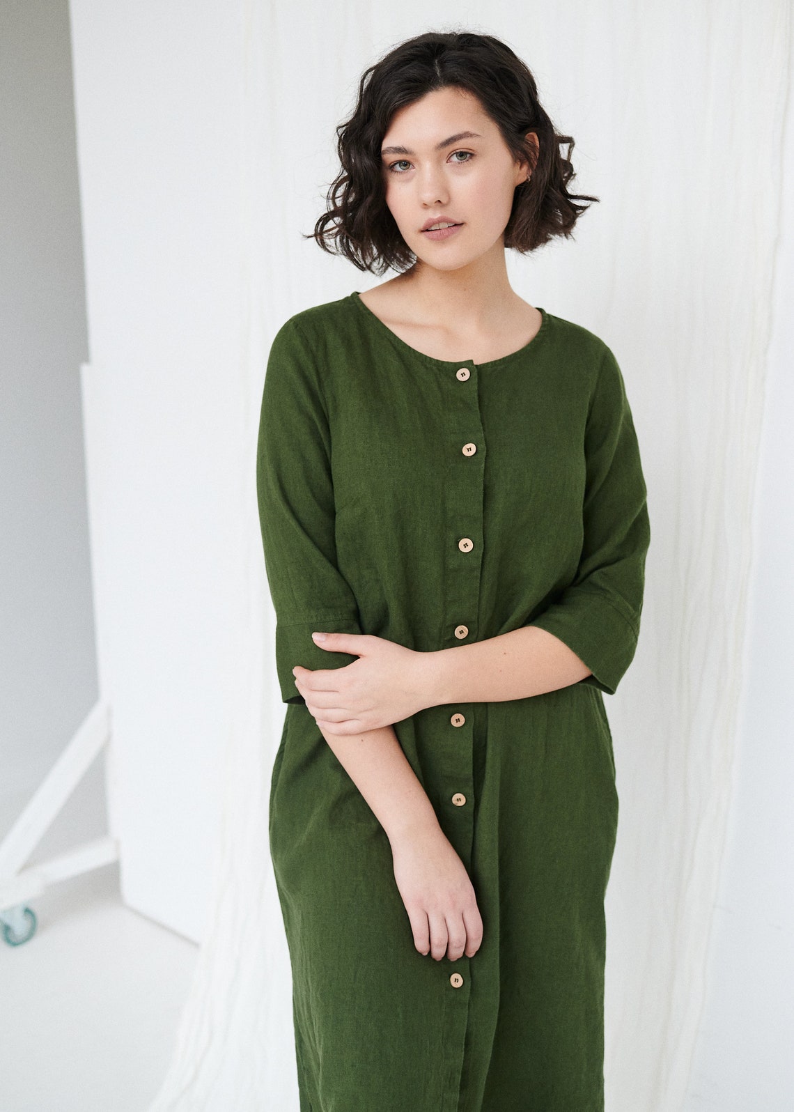 Elena dress Button down dress Long linen dress Maxi Etsy