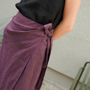 Jura eggplant violet skirt Wrap linen skirt Long wrap skirt Black linen skirt image 6
