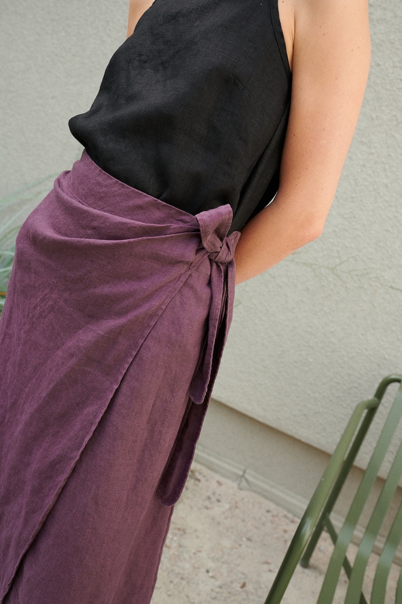 Jura eggplant violet skirt Wrap linen skirt Long wrap skirt Black linen skirt image 6