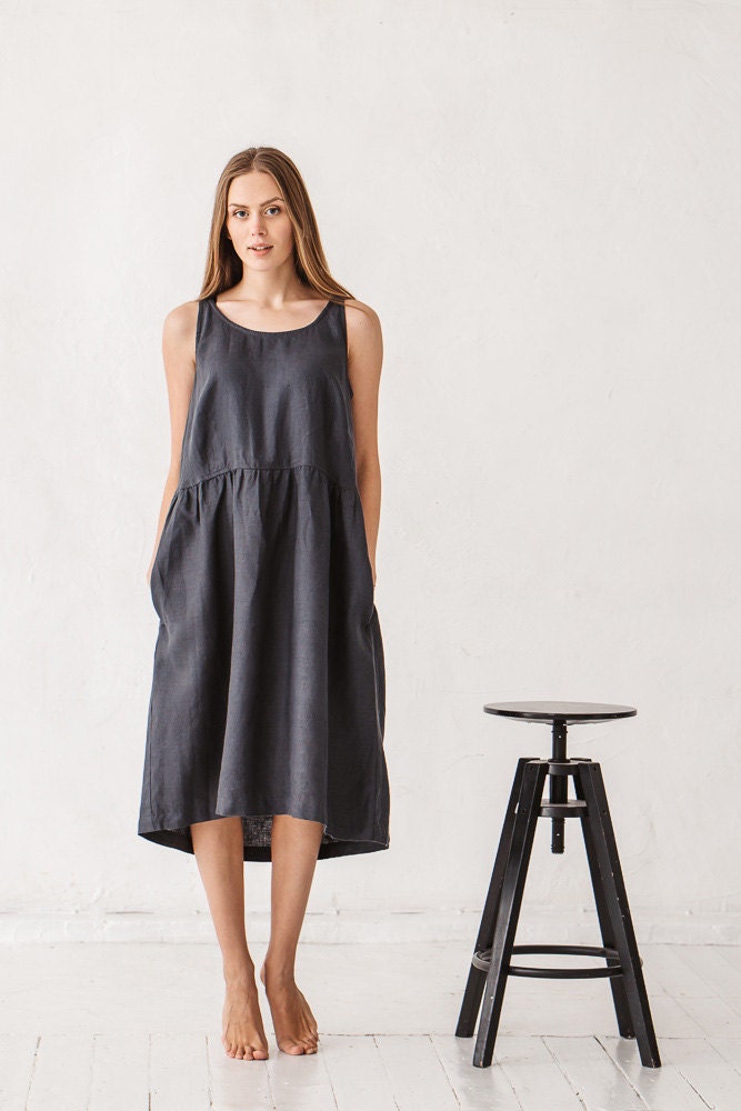 Linen dress Graphite grey linen dress Minimal linen dress Etsy